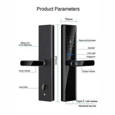 Fermeture de porte Bluetooth intelligente noire Fermetures de porte électroniques à distance pour les maisons