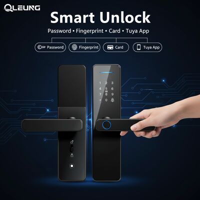 Serrure de porte intelligente Qleung Classic Black S811 avec 8 langues, certification CE ROHS et empreinte digitale à semi-conducteur